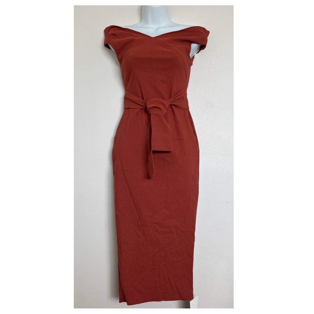 Vesper 247 Off Shoulder Midaxi Dress UK 8 NEW Burnt Orange Exposed Back Zipper